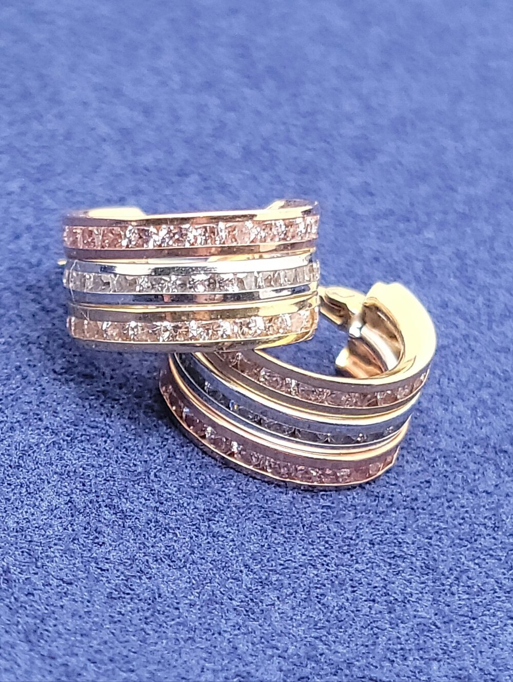 Fran & Co Jewelry 14k Solid Gold Tri Color Triple Row Huggie CZ Earrings